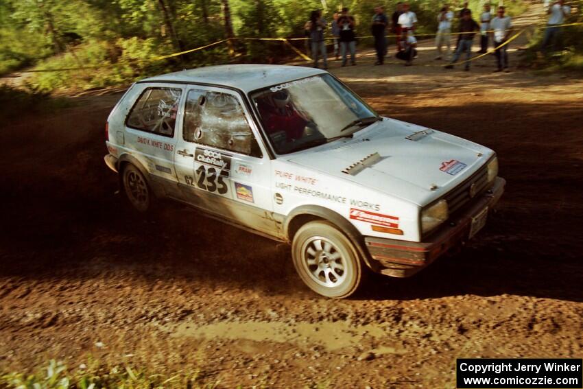 Dave White / Jimmy Brandt VW GTI powers out of a sharp left-hander on SS13 (Steamboat).