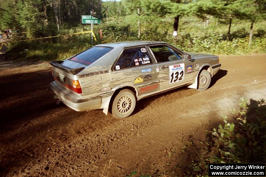 Bob Burtis / Rick Burtis Audi Quattro Coupe powers out of a sharp left-hander on SS13 (Steamboat).