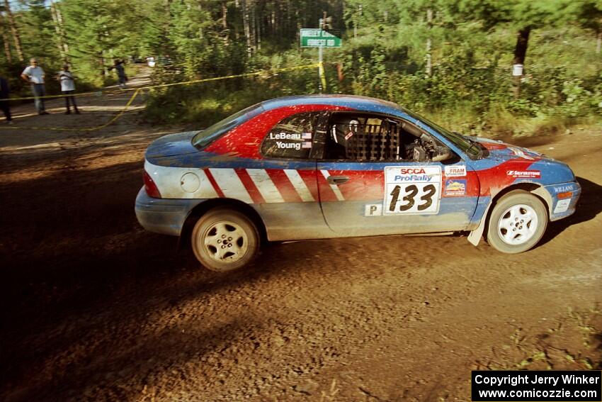 Tom Young / Jim LeBeau Dodge Neon ACR powers out of a sharp left-hander on SS13 (Steamboat).