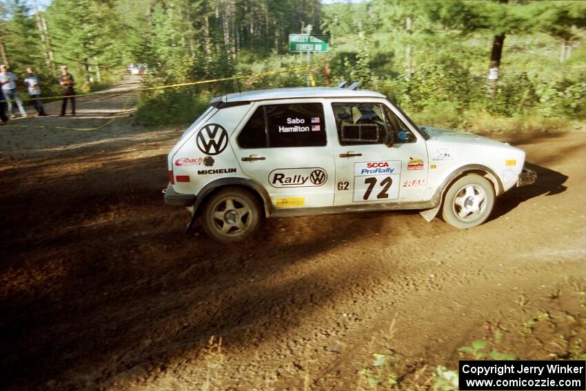 Jon Hamilton / Ken Sabo VW Rabbit powers out of a sharp left-hander on SS13 (Steamboat).