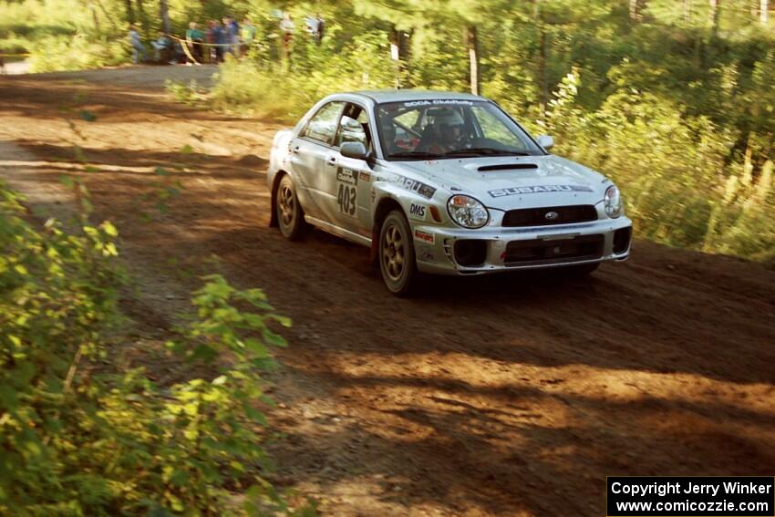 Wyeth Gubelmann / Therin Pace Subaru WRX at speed on SS13 (Steamboat).