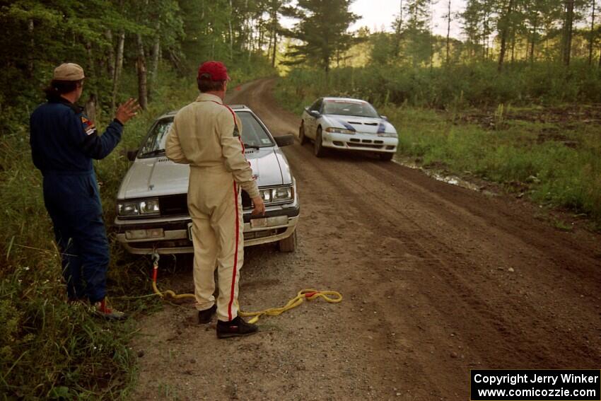 Bob Burtis / Rick Burtis Audi Quattro Coupe are stopped by the side of the road on SS13 (Steamboat).