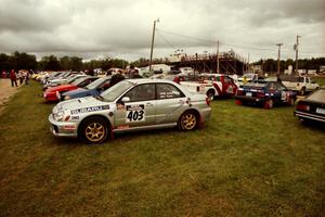 Wyeth Gubelmann / Therin Pace Subaru WRX at parc expose prior to the running of SS7 (Speedway Shenanigans).