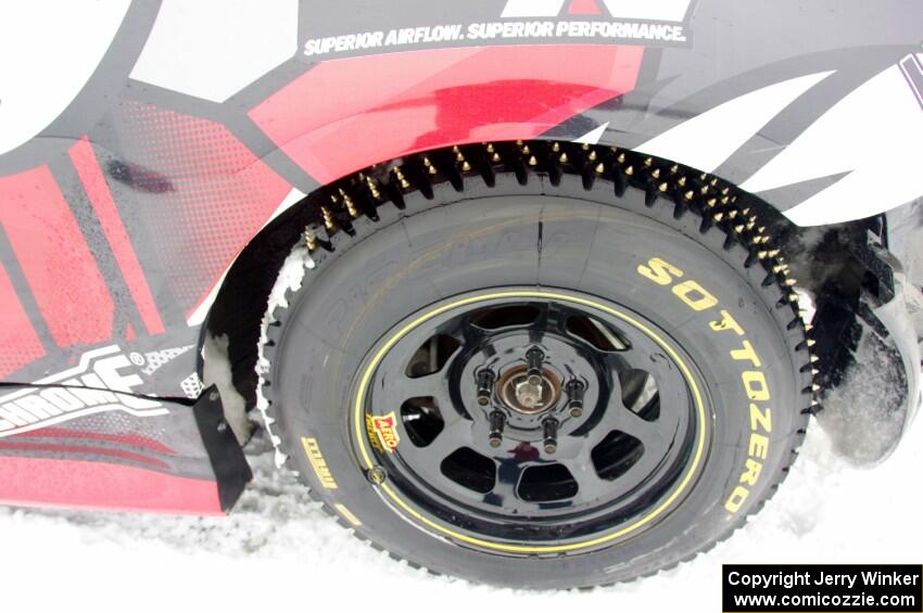 Heavily studded tires on Josh Robinson's Nissan 350Z.