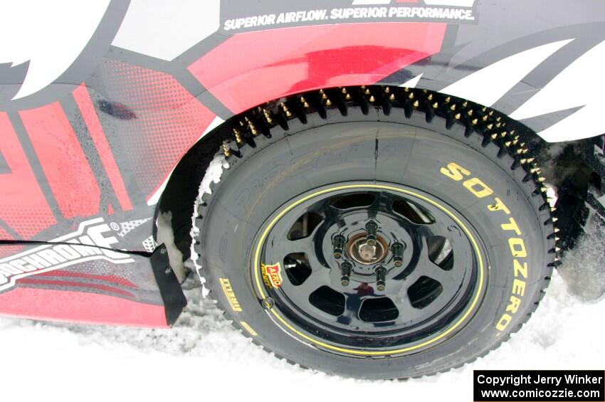 Heavily studded tires on Josh Robinson's Nissan 350Z.