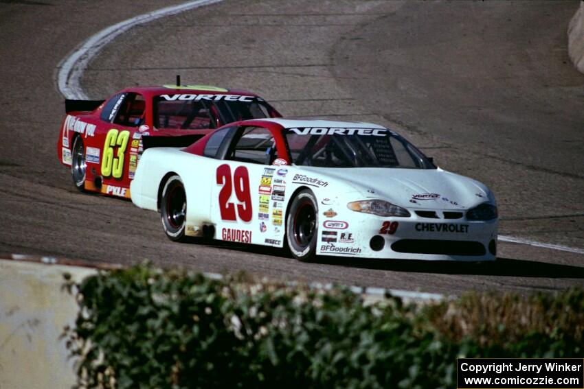 (29) Francesco Gaudesi's Chevy Monte Carlo and (63) Robbie Pyle's Chevy Monte Carlo