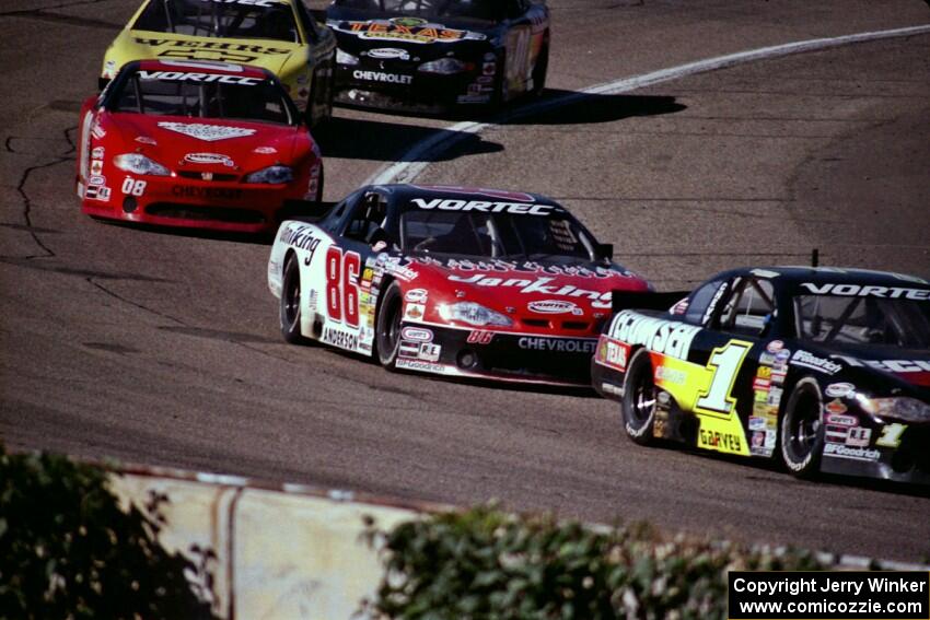 (1) Mike Garvey's Chevy Monte Carlo, (86) Wayne Anderson's Chevy Monte Carlo and (08) John Silverthorne's Chevy Monte Carlo