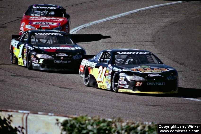 (21) Kevin Cywinski's Chevy Monte Carlo, (1) Mike Garvey's Chevy Monte Carlo and (7) Gary St. Amant's Chevy Monte Carlo