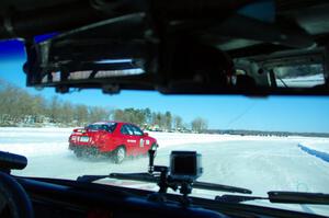 A view of the Pete Weber / Ian Forte Nissan Sentra Spec V from inside Brad Johnson's VW Rabbit.