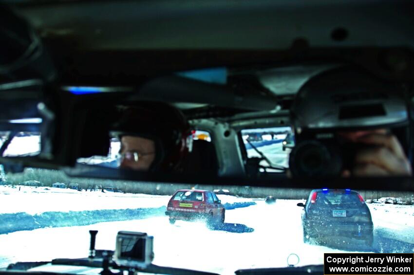 The view of the start of a sprint race from inside Brad Johnson's VW Rabbit.