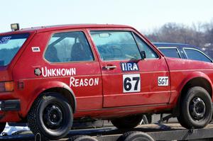 Dave Poppler's VW Rabbit was on the trailer early.