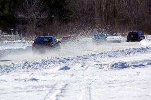 Chris Kleinhuizen's Ford Focus gets stuck in the first corner.