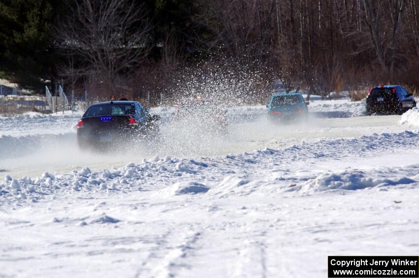 Chris Kleinhuizen's Ford Focus gets stuck in the first corner.