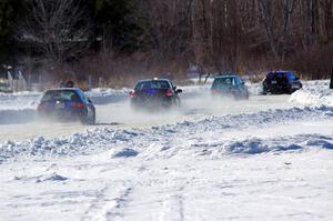 Chris Kleinhuizen's Ford Focus gets stuck in the first corner.