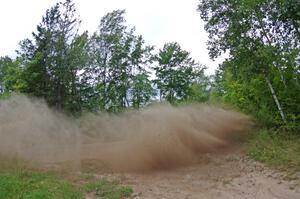 Travis Pastrana / Robbie Durant Subaru WRX STi at a sharp left on SS3, Steamboat I.