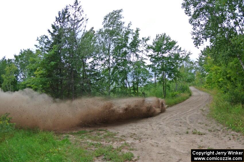 Travis Pastrana / Robbie Durant Subaru WRX STi at a sharp left on SS3, Steamboat I.