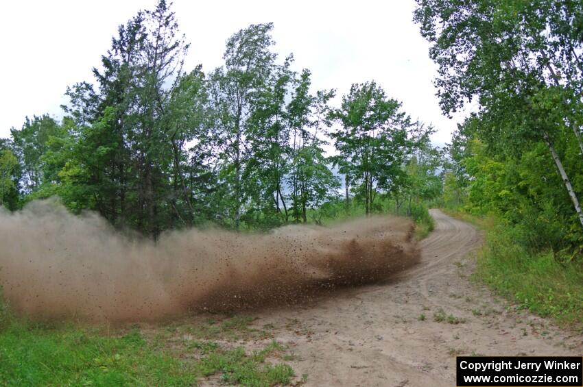 Travis Pastrana / Robbie Durant Subaru WRX STi at a sharp left on SS3, Steamboat I.