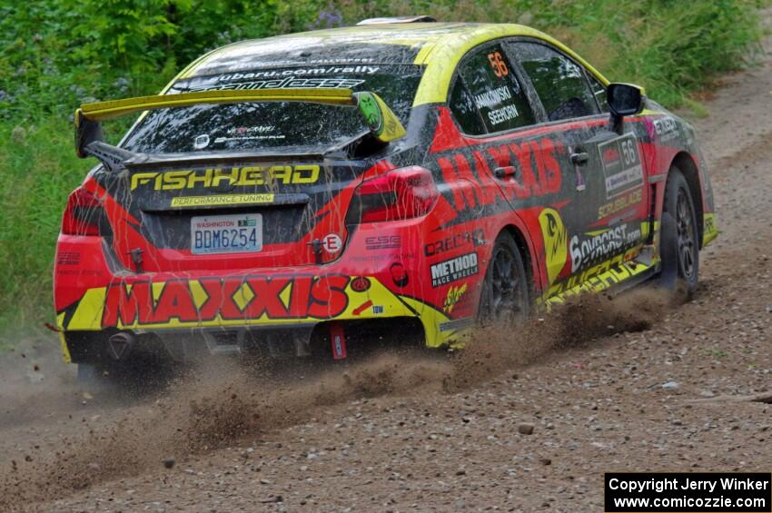 Jeff Seehorn / Karen Jankowski Subaru WRX STi at a sharp left on SS3, Steamboat I.