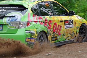 Lauchlin O'Sullivan / Scott Putnam Subaru WRX STi through a sharp left on SS3, Steamboat I.