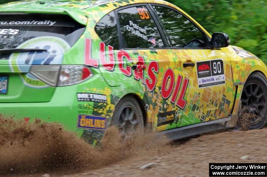 Lauchlin O'Sullivan / Scott Putnam Subaru WRX STi through a sharp left on SS3, Steamboat I.