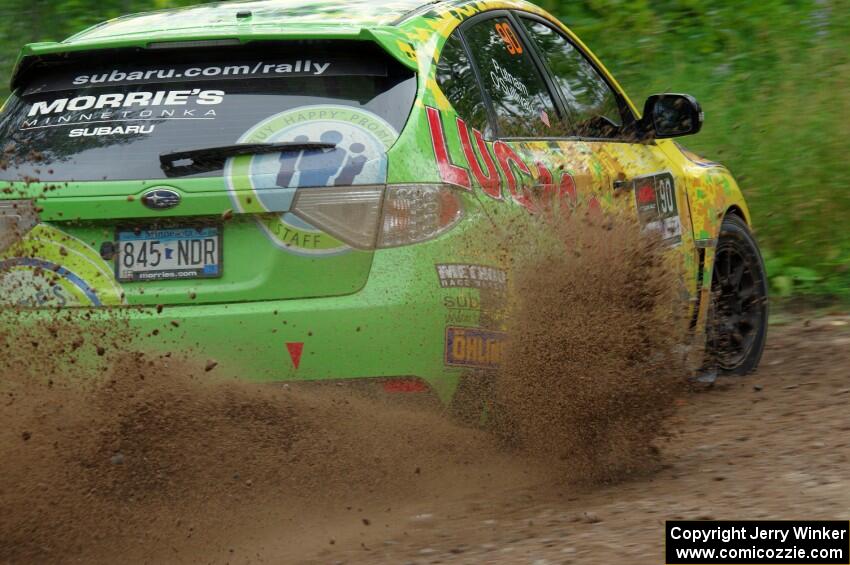 Lauchlin O'Sullivan / Scott Putnam Subaru WRX STi through a sharp left on SS3, Steamboat I.