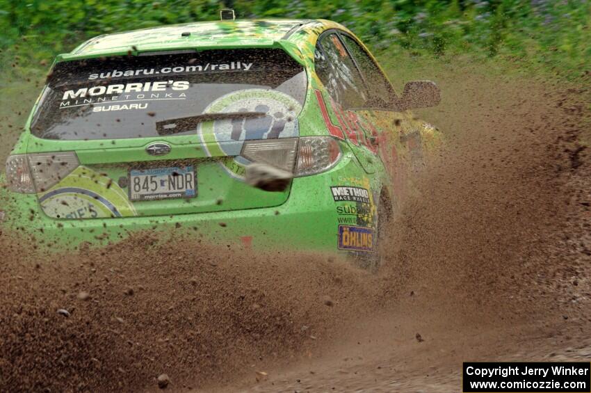 Lauchlin O'Sullivan / Scott Putnam Subaru WRX STi through a sharp left on SS3, Steamboat I.