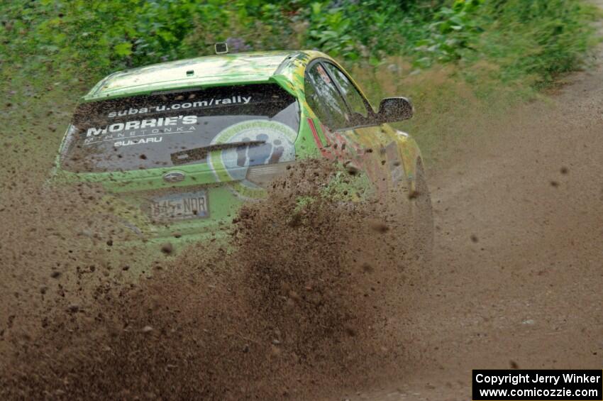 Lauchlin O'Sullivan / Scott Putnam Subaru WRX STi through a sharp left on SS3, Steamboat I.