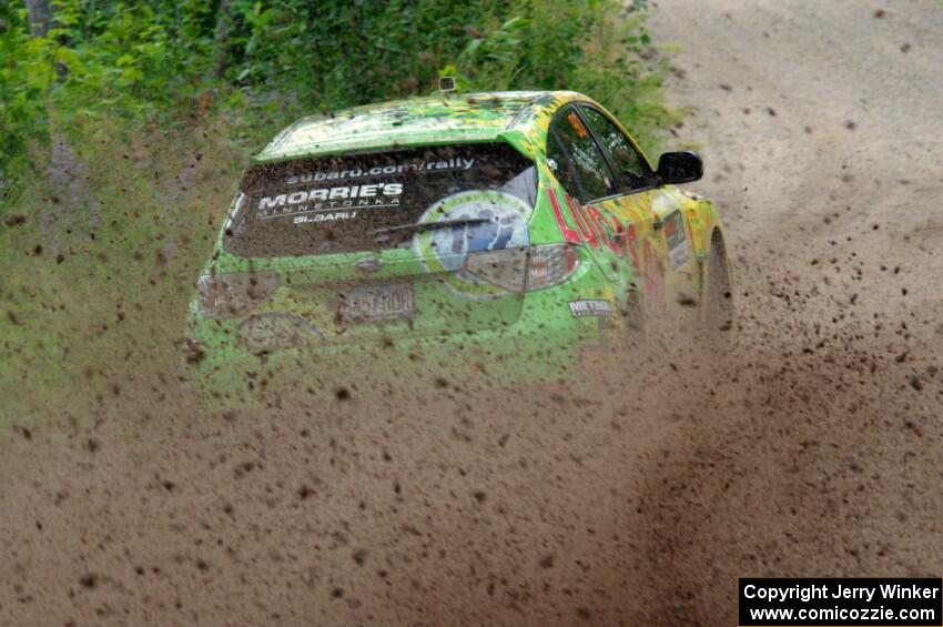 Lauchlin O'Sullivan / Scott Putnam Subaru WRX STi through a sharp left on SS3, Steamboat I.