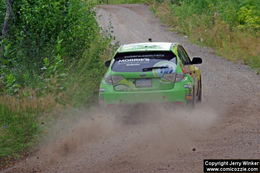 Lauchlin O'Sullivan / Scott Putnam Subaru WRX STi through a sharp left on SS3, Steamboat I.