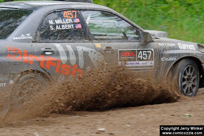 Sam Albert / Michelle Miller Subaru WRX STi at a sharp left on SS3, Steamboat I.