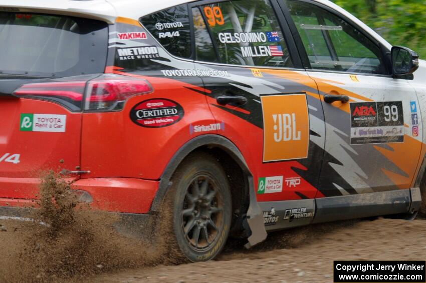 Ryan Millen / Rhianon Gelsomino Toyota RAV4 SE at a sharp left on SS3, Steamboat I.