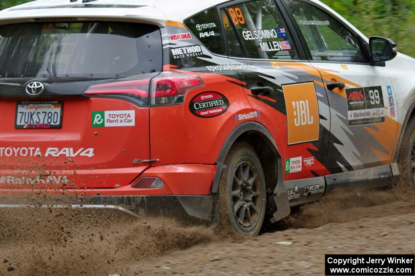 Ryan Millen / Rhianon Gelsomino Toyota RAV4 SE at a sharp left on SS3, Steamboat I.