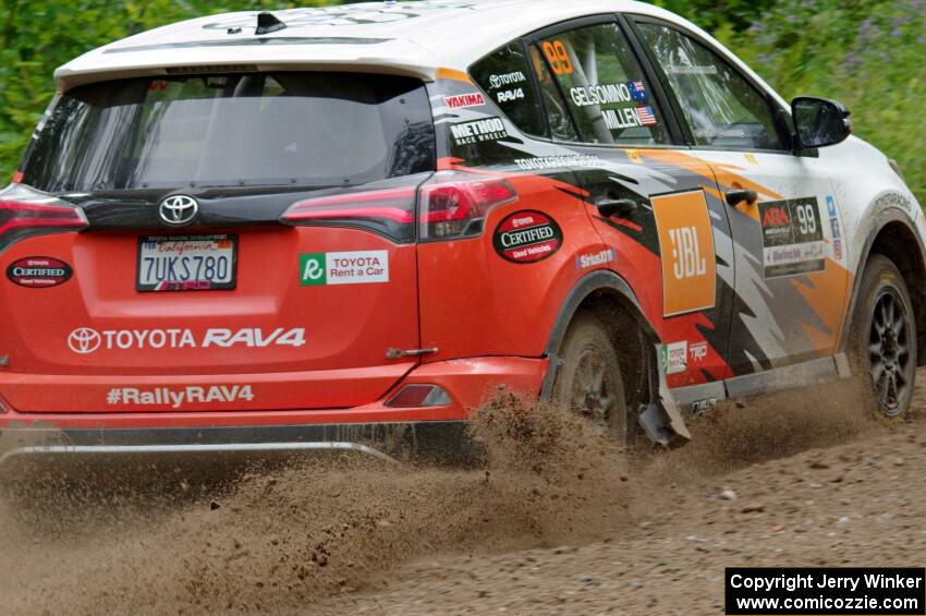 Ryan Millen / Rhianon Gelsomino Toyota RAV4 SE at a sharp left on SS3, Steamboat I.