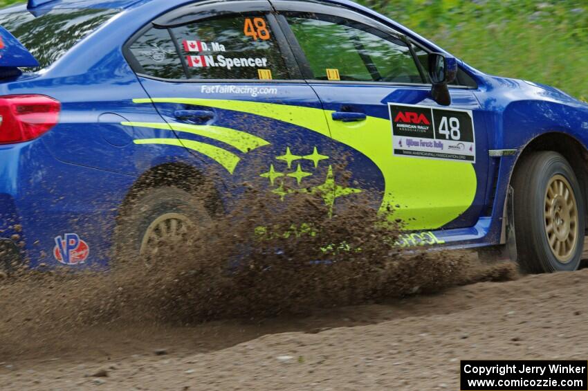 Nicholas Spencer / David Ma Subaru WRX STi at a sharp left on SS3, Steamboat I.