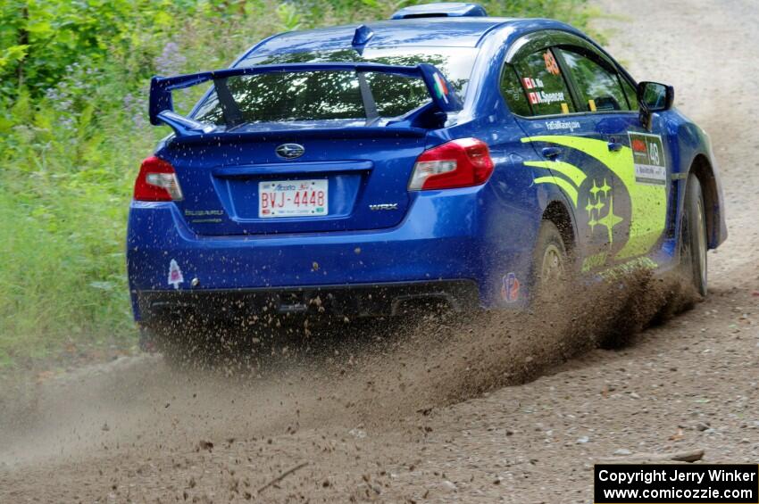 Nicholas Spencer / David Ma Subaru WRX STi at a sharp left on SS3, Steamboat I.