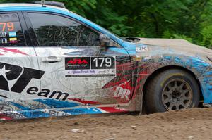 Dennis Romero / Jose Maria Rodriguez Subaru WRX STi  at a sharp left on SS3, Steamboat I.