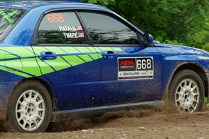 Jeff Timpe / Joe Patava Subaru WRX at a sharp left on SS3, Steamboat I.