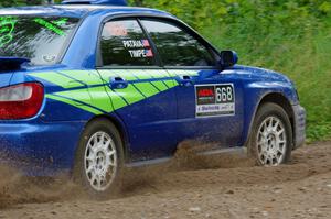 Jeff Timpe / Joe Patava Subaru WRX at a sharp left on SS3, Steamboat I.