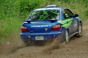 Jeff Timpe / Joe Patava Subaru WRX at a sharp left on SS3, Steamboat I.