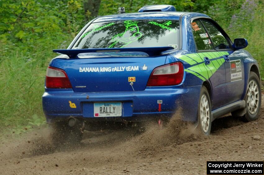 Jeff Timpe / Joe Patava Subaru WRX at a sharp left on SS3, Steamboat I.