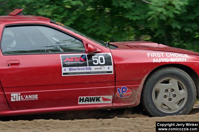 Al Dantes, Jr. / Brandon Snyder Mazda RX-7 Turbo at a sharp left on SS3, Steamboat I.