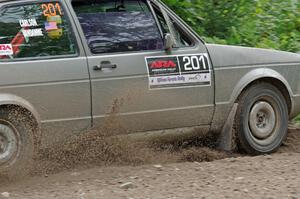 Adam VanDamme / Jake Carlson VW Rabbit at a sharp left on SS3, Steamboat I.