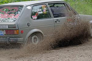 Adam VanDamme / Jake Carlson VW Rabbit at a sharp left on SS3, Steamboat I.