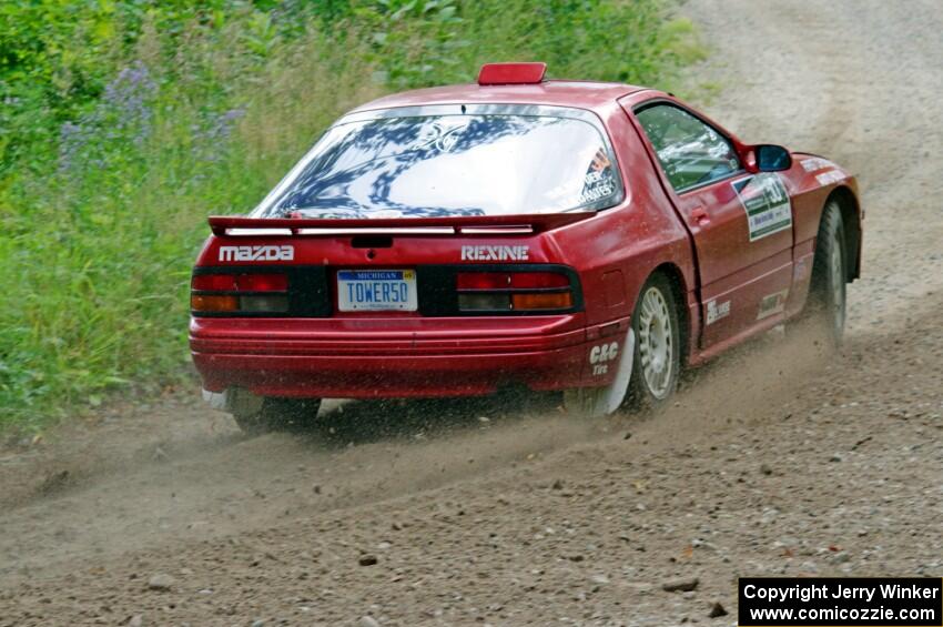 Al Dantes, Jr. / Brandon Snyder Mazda RX-7 Turbo at a sharp left on SS3, Steamboat I.