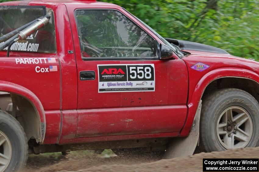 Jim Cox / Scott Parrott Chevy S-10 at a sharp left on SS3, Steamboat I.