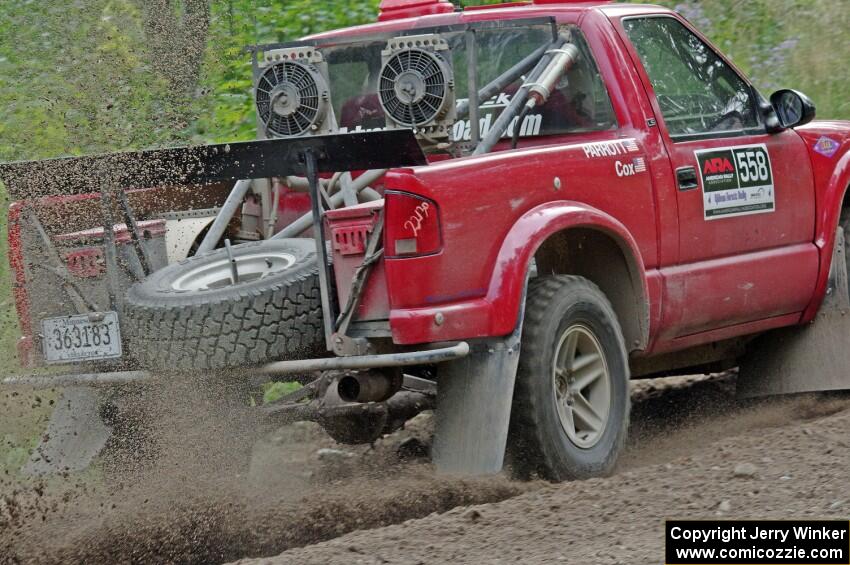 Jim Cox / Scott Parrott Chevy S-10 at a sharp left on SS3, Steamboat I.