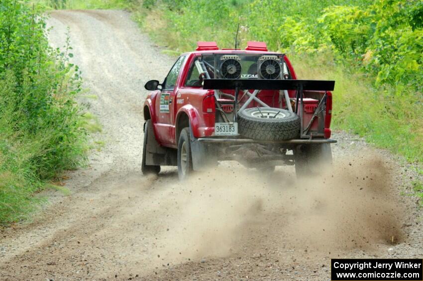 Jim Cox / Scott Parrott Chevy S-10 at a sharp left on SS3, Steamboat I.