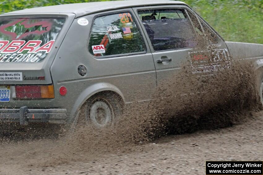 Adam VanDamme / Jake Carlson VW Rabbit at a sharp left on SS3, Steamboat I.