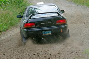 Kristian Rue / Mark Rue Subaru Impreza 2.5RS at a sharp left on SS3, Steamboat I.