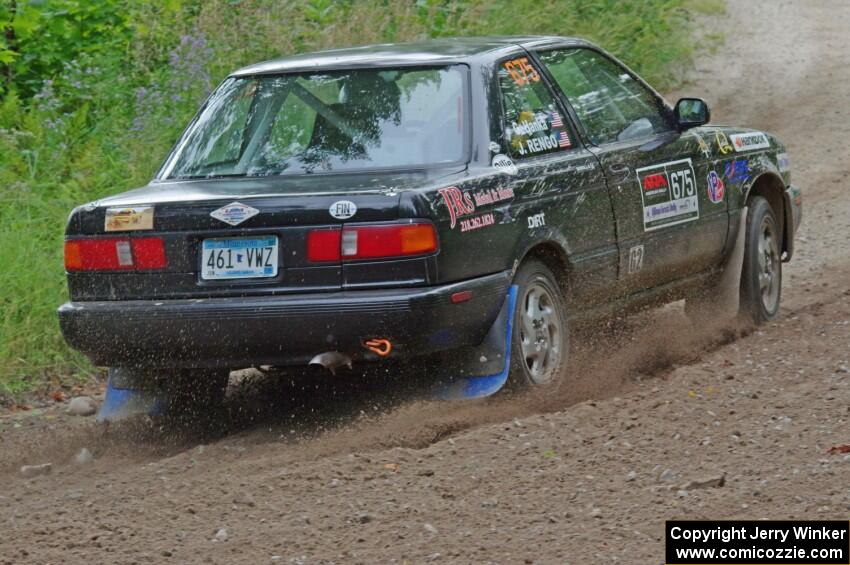 Jerry Rengo / Greg Hanka Nissan Sentra SE-R at a sharp left on SS3, Steamboat I.